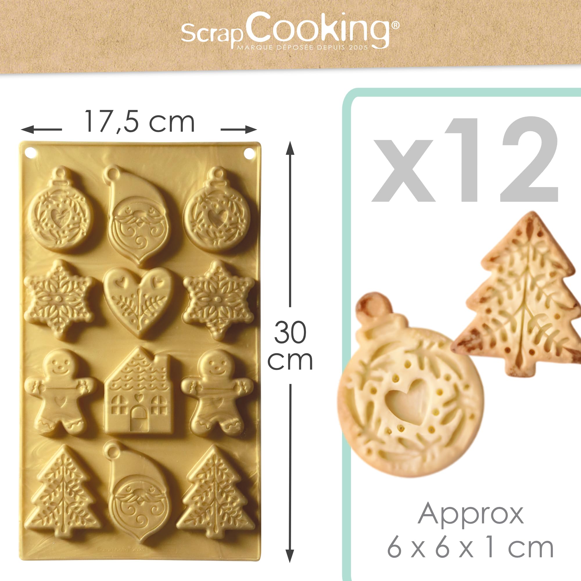 Image secondaire de Moule en Silicone Doré pour Biscuits de Noël - 12 Formes à Pâtisser