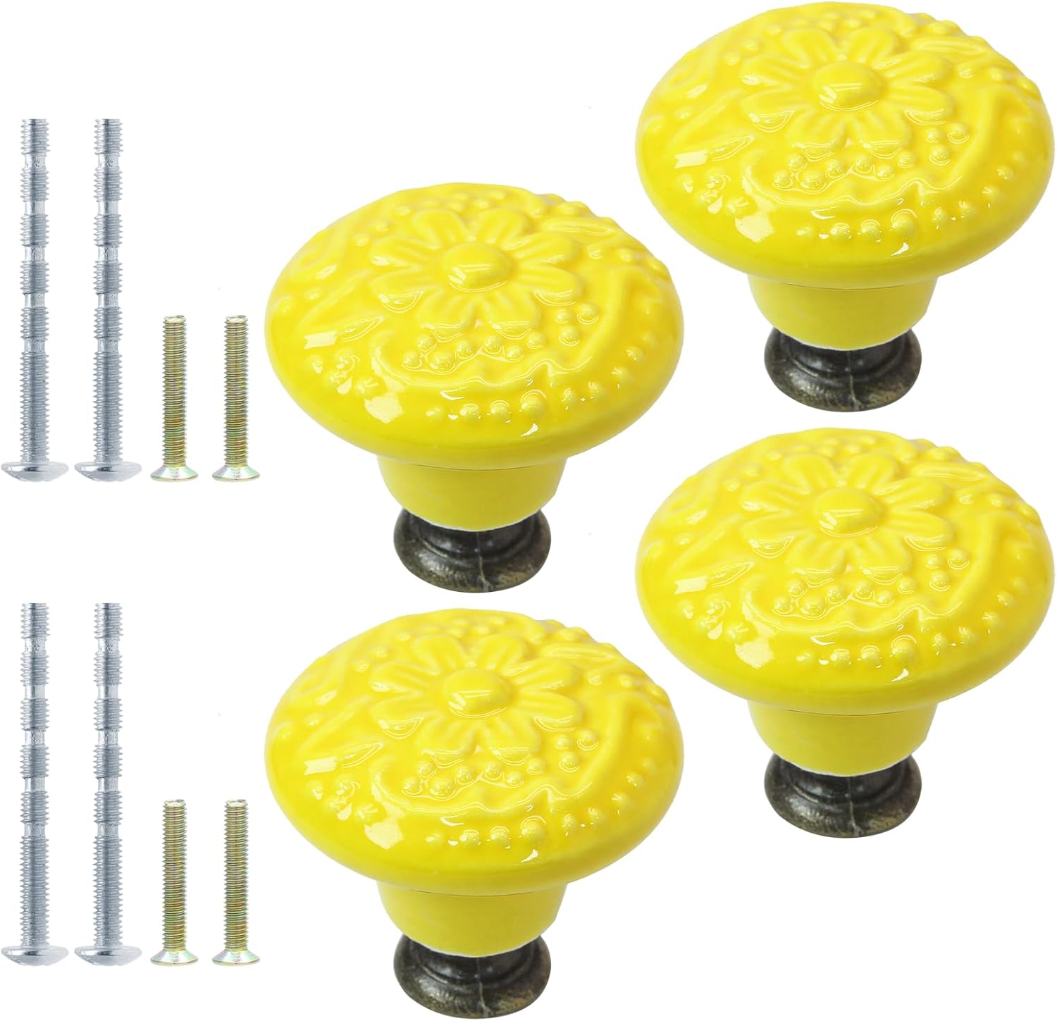 suiwotin 16pcs Yellow Ceramic Knobs, Vintage Kitchen Knobs
