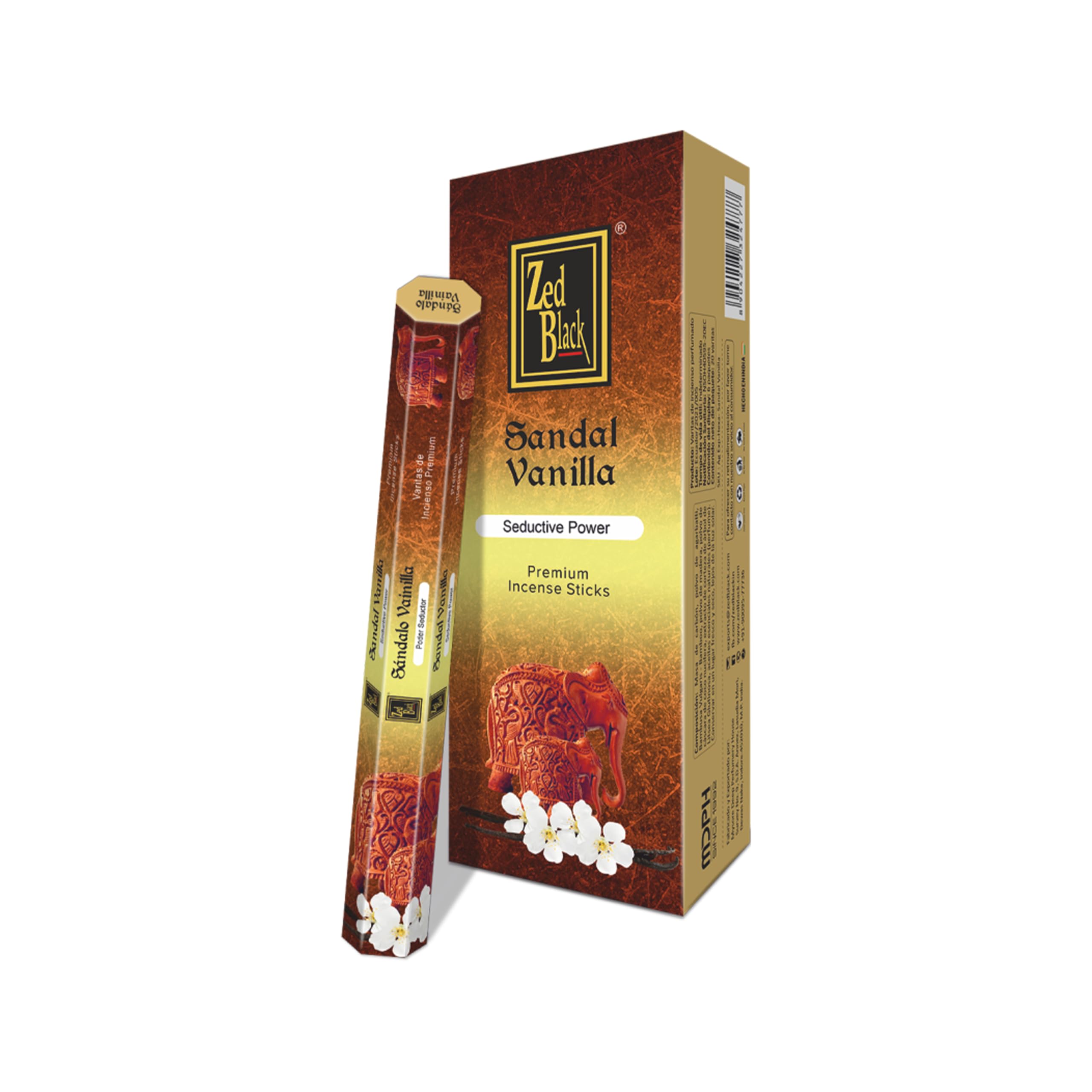 ZED BLACK Z022 Sandal Vanilla Incense Sticks, 20 Sticks x 6 Packs