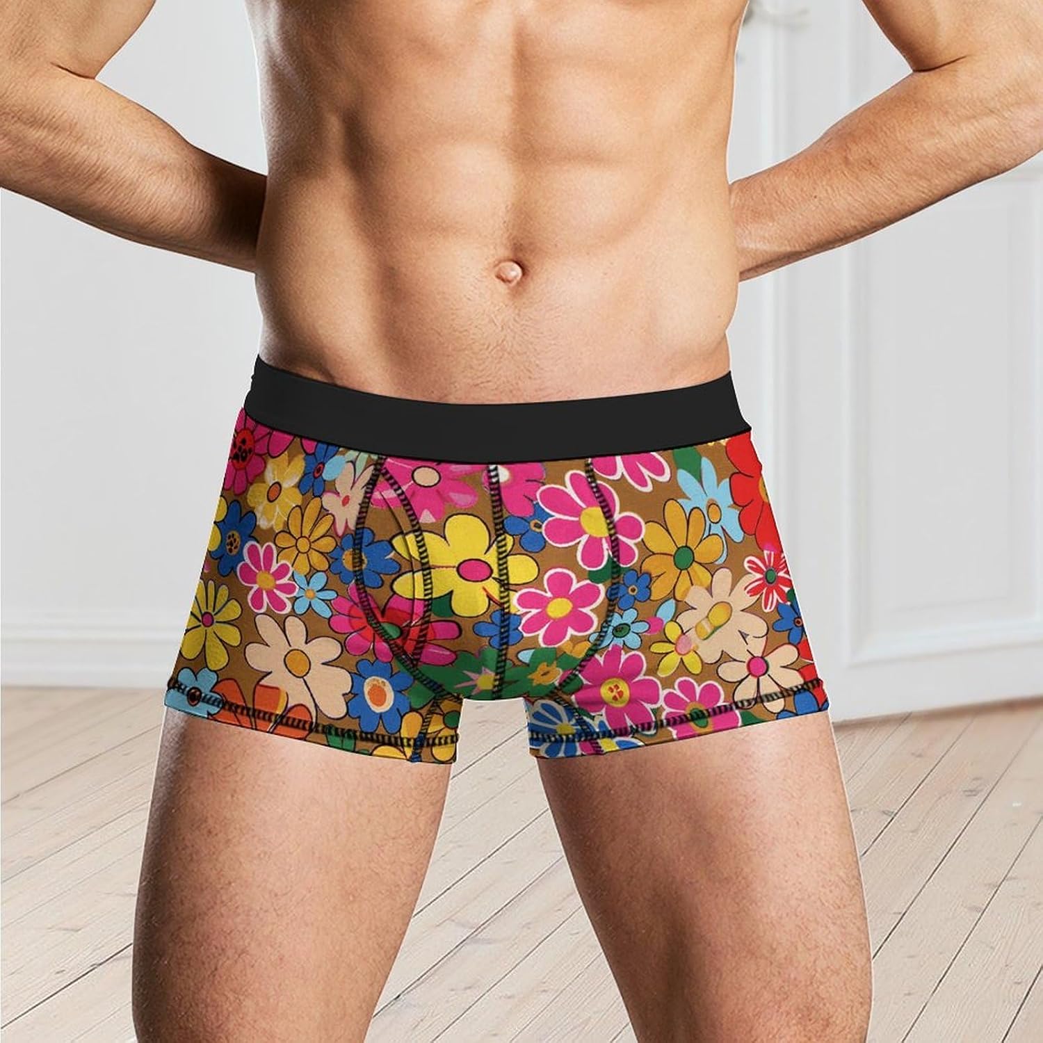 Bright Flower Style Mens Boxer Briefs Short Breathable Underwear Trunks Soft Moisture-Wicking Boxer Shorts Novelty Underpants 2XL White