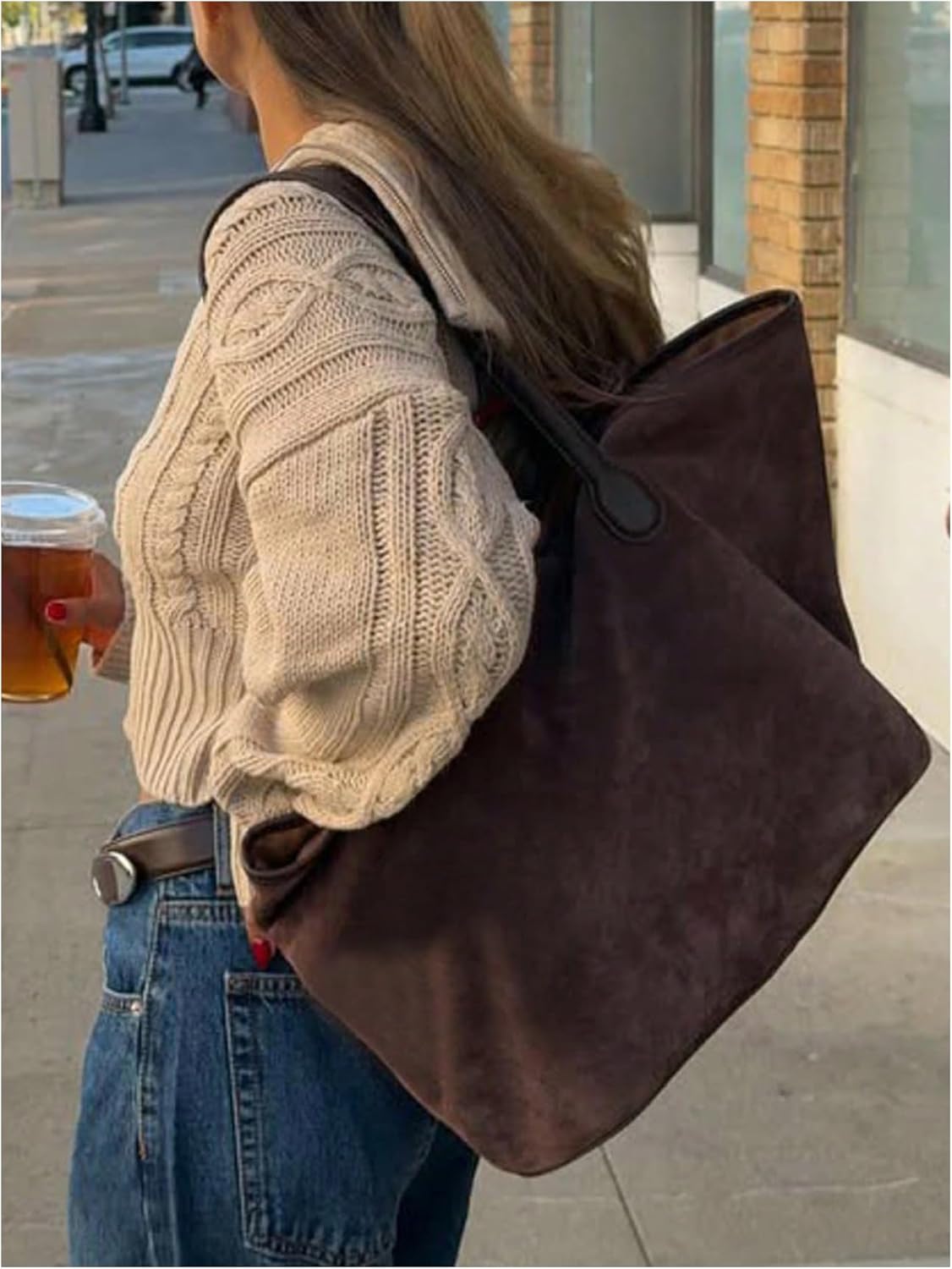 GORGLITTER Women's Cable Knit Cropped Zip Up Sweater Y2k Oversized Long Sleeve Vintage Fall Cozy Cardigans - Image 2