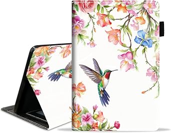 Case for Amazon Kindle Fire 7 Tablet 7" Display, 9th/7th Generation, 2019/2017 Release - PU Leather Folio Case with Smart Auto Wake/Sleep, Hummingbird
