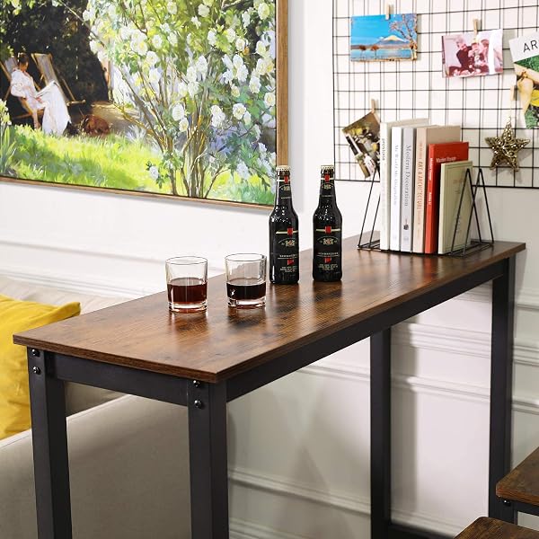 VASAGLE LBT12X-Scrivania, 120 x 40 x 100 cm, tavolino da Bar Sottile, Struttura in Metallo, Design Industriale, Colore: Marrone Vintage/Nero, truciolato di Legno, Acciaio - 5