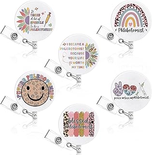 Hoteam 6 Pcs Phlebotomy Badge Reels Retractable with Alligator Clip Nurse Healthcare Badge Reels Holders for Phlebotomist Nursing ID Holder Accessories Office Hospital Work Medical Assistant