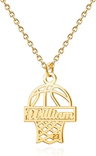 Personalized Football Basketball Soccer Baseball Team Inspiration Gifts Jersey Number Name Necklaces for Men Athletes Sport Pendant Stainless Steel Number Chain for Boys
