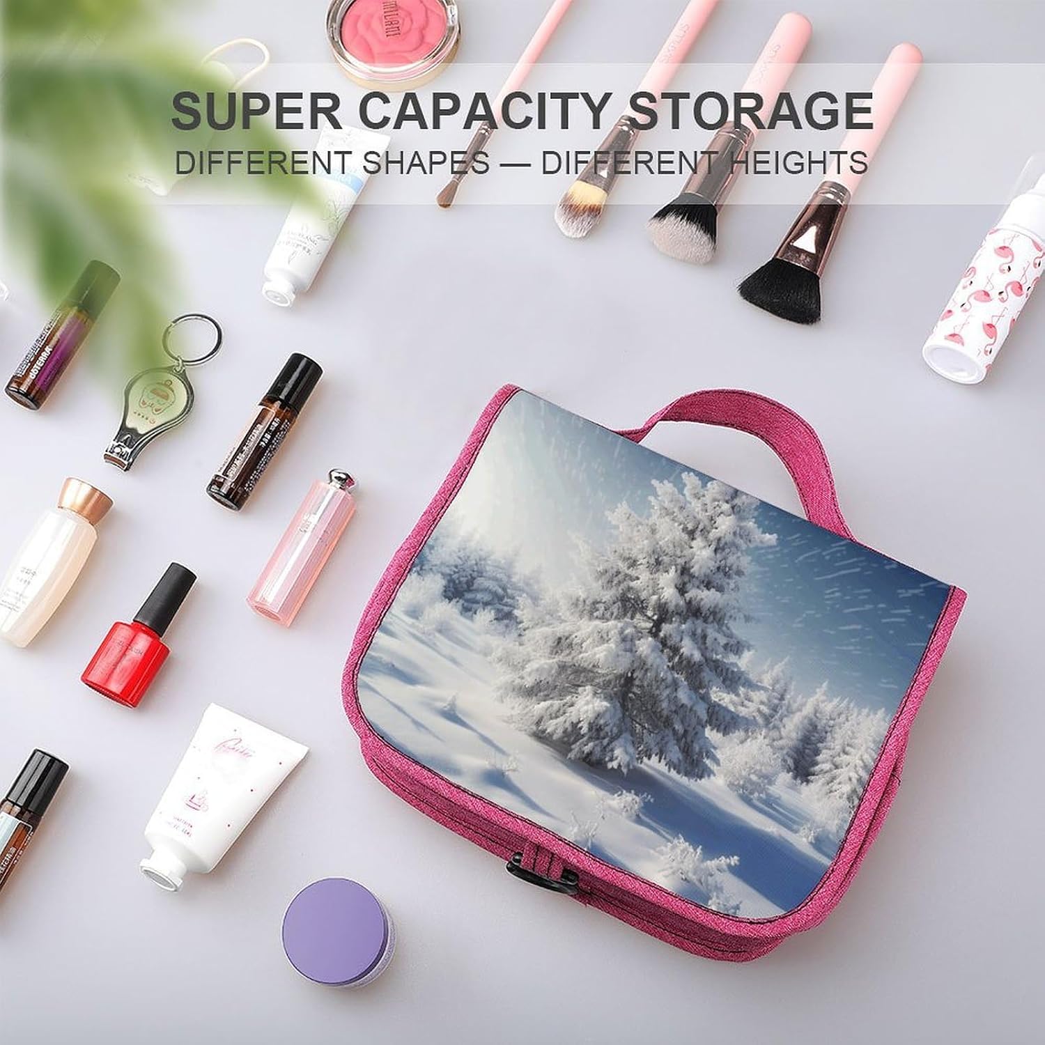 Snow Pine Tree Christmas Bag Travel Size Toiletries Thickened Canvas Fabric，Tote Bag with Handle Hanging Hook，makeup Bag for Travel, Fitness, Camping, Family Use, Etc. image 4