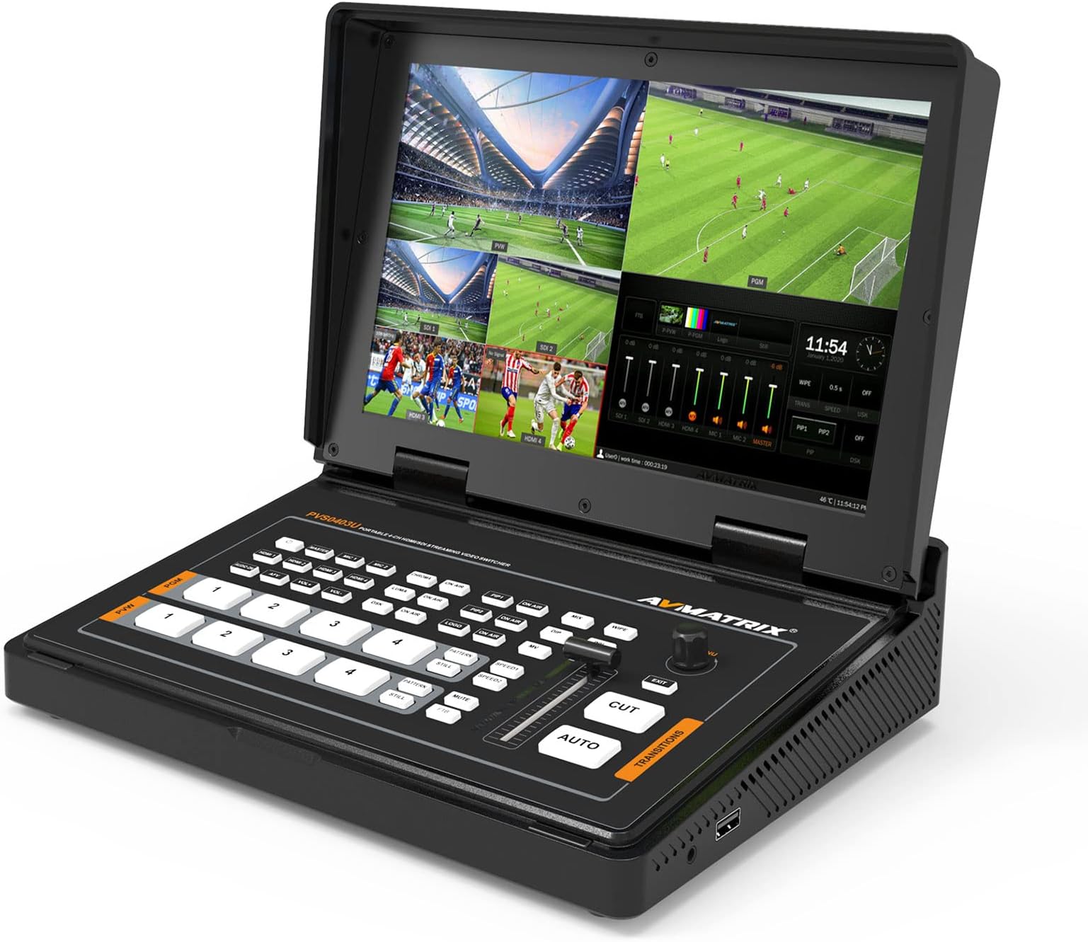 AVMATRIX PVS0403U Multi-Format Video Mixer Switcher with 2xSDI 2xHDMI Inputs 10.1 inch Screen for Real Time Production Livestream