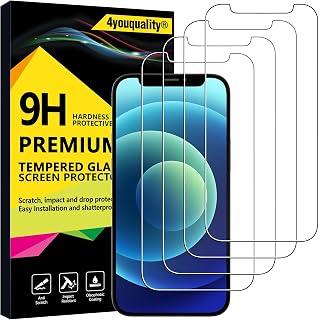 4youquality [4-Pack Screen Protector for iPhone 12 Mini (5.4-Inch), Tempered Glass Film, [LifetimeWarranty][Anti-Scratch][Anti-Shatter]
