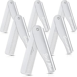 6 Pcs Groomsmen Gifts Folding Beard Comb for Men with Opener Groomsmen Gift Set of 6 Best Man Proposal Gift Combs Hair Mustache for Wedding Party Favor Grooming Detangling(Silver,Stainless Steel)