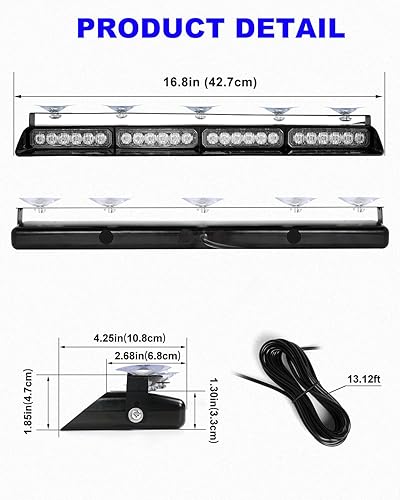 Miniatura 43 de HLauto Luces estroboscópicas de emergencia 6Z4J: luces de seguridad blancas rojas de 2 x 16.8 pulgadas, 48 luces LED intermitentes de advertencia