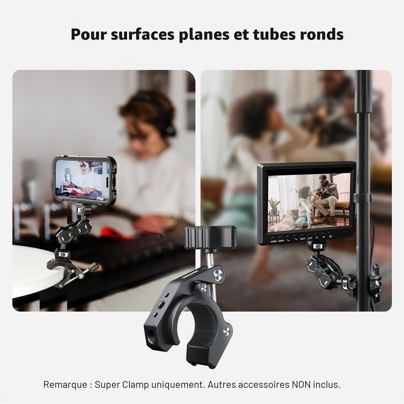 NEEWER Super Clamp Pince avec Sabot Froid et Trous Filetés 1/4" 3/8", Charge Max. 2 kg,Support en Forme de Crabe pour la Plupart des Accessoires de Photographie, Compatible avec SmallRig, Noir, ST84