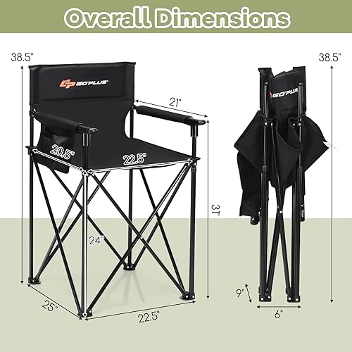 Miniatura 3 de Goplus Silla de camping plegable, silla de playa portátil para exteriores, diseño elevado con reposabrazos desmontables, bolsas de almacenamiento y
