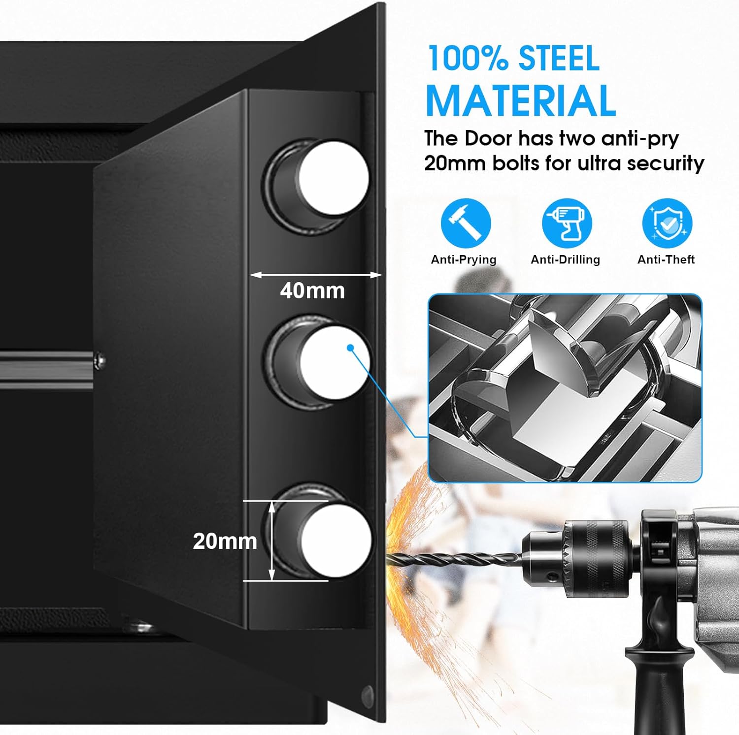 1.3 cub small fireproof safe for home, fire safe box with digital keypad, spare key and removable shelf, home safes water and fireproof for money, jewelry, id documents 1.3 cuft