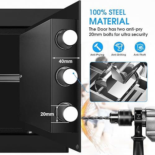 Miniatura 2 de Caja fuerte pequeña para el hogar, caja de seguridad con teclado programable, llaves de repuesto y estante extraíble, cajas fuertes para el hogar