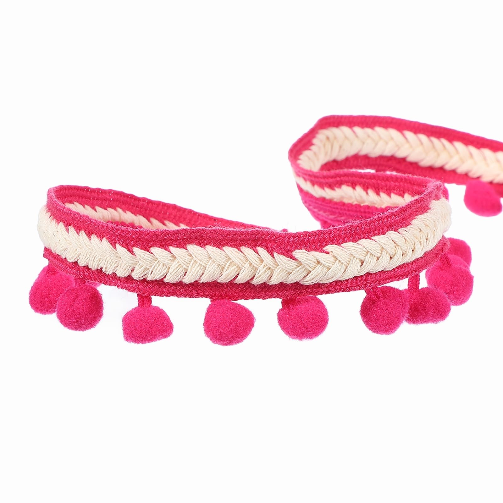 sourcing map 10 Yards Embroidered Pom Pom Ribbon Fabric Trim Fringe Pompom Crafts Tassel Lace for Sewing DIY Clothes Pillow Decoration Rose Red