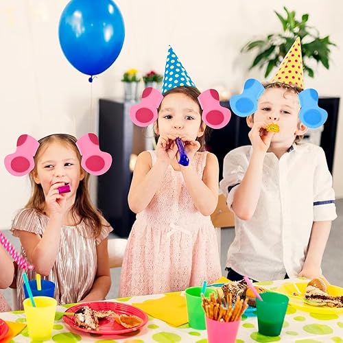 Miniatura 5 de SMAODSGN 2 diademas de orejas de perro para fiestas, diademas de animales, suministros de cumpleaños para perros azules y rosados, decoraciones para