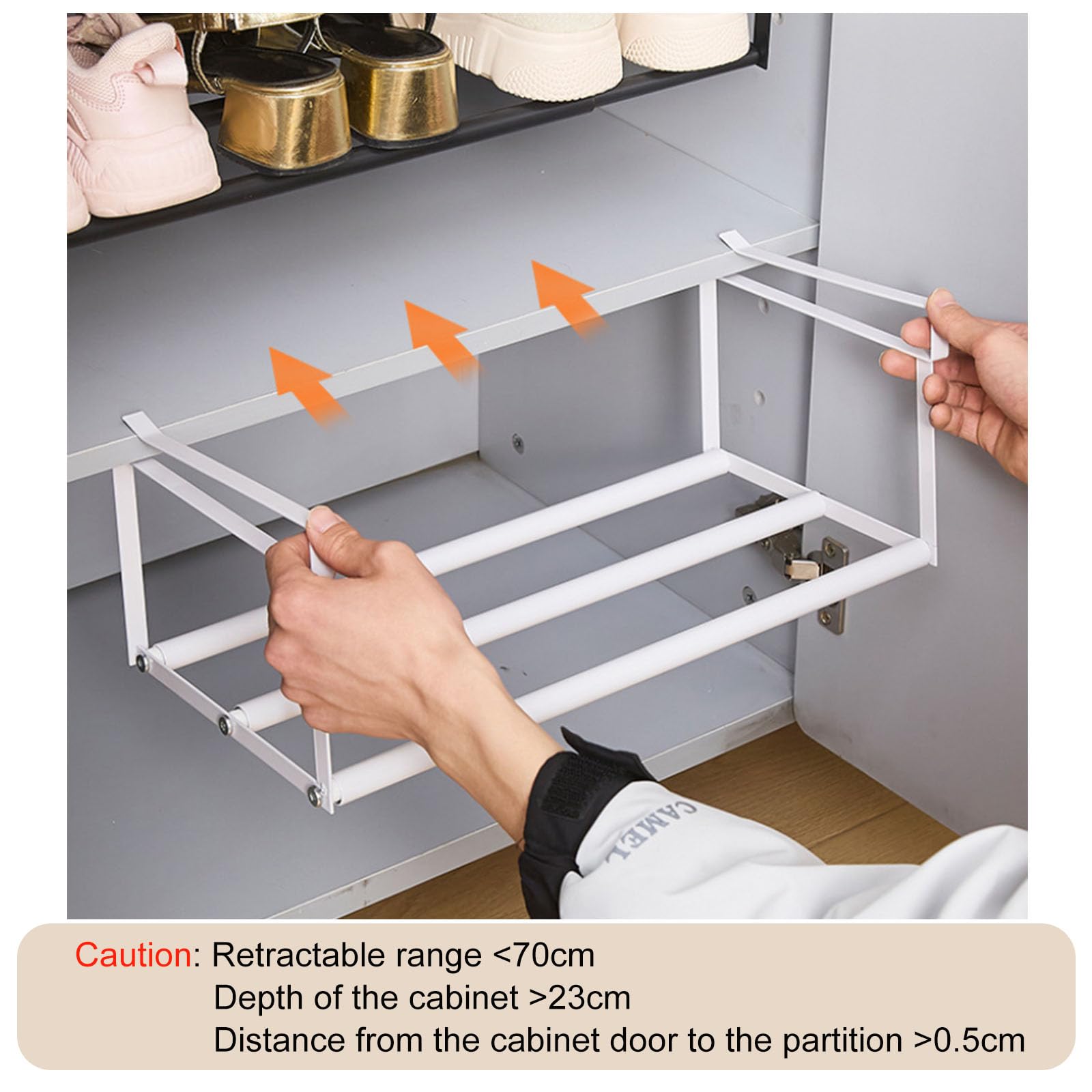 ViWaVee Scarpiera Appendibile Per Armadio, Estendibile Da 40 cm a 70 cm, Ideale Per Organizzare Armadio In Cucina O Nella Conservazione Degli Indumenti. (Bianco-1 articolo)