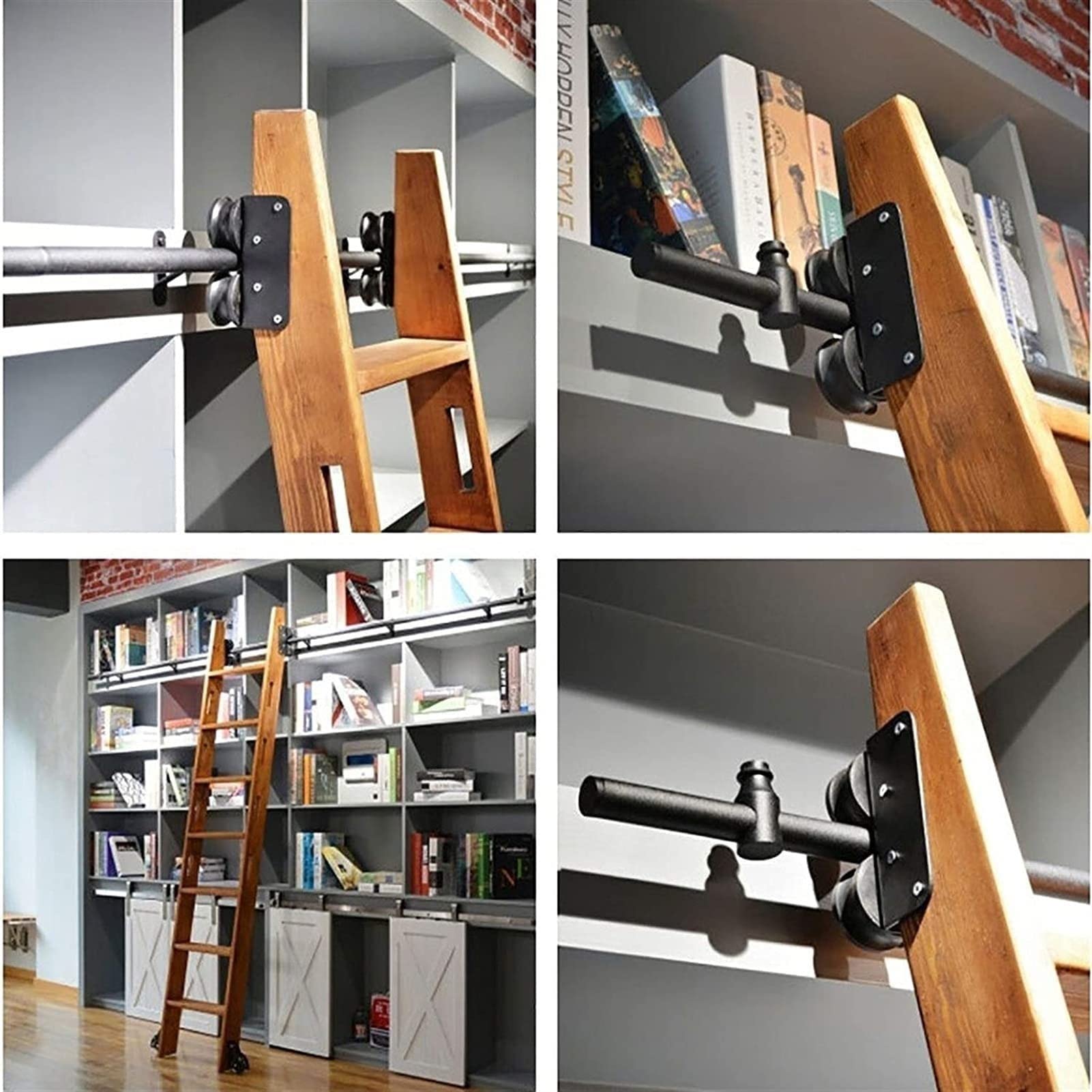 Kit di scale retrattili, 100-800 cm, regolabile, in acciaio al carbonio nero, con ruote a rullo, perfetto per biblioteche e scaffali alti (500 cm)