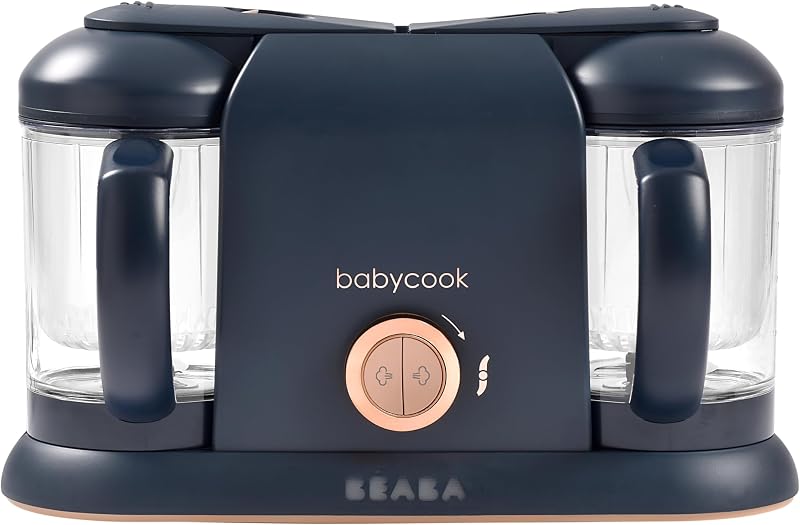 BEABA Babycook Duo 4 in 1 Baby Food Maker, Puree Steamer and Blender for Purees, Grinder with Auto Steam Cooking, Lrg 9.1 Cup Capacity, Makes 54 Servings in 20 Mins, Midnight