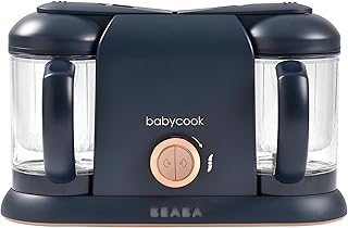 BEABA Babycook Duo 4 in 1 Baby Food Maker, Puree Steamer and Blender for Purees, Grinder with Auto Steam Cooking, Lrg 9.1 Cup Capacity, Makes 54 Servings in 20 Mins, Midnight