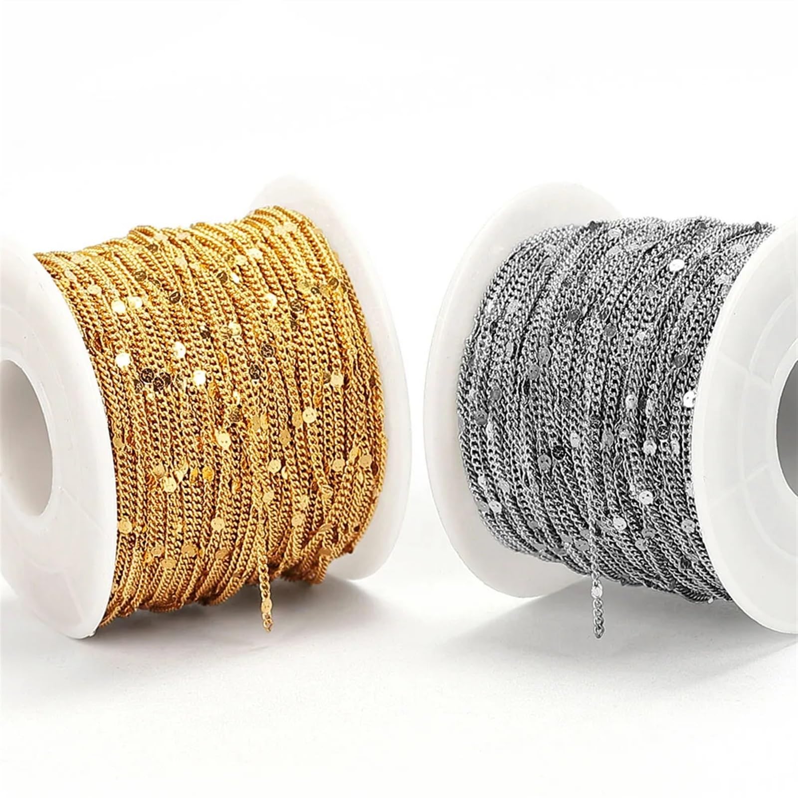 Catene a cavo placcate Curb Chains Catena con paillettes in acciaio inossidabile da 10 metri/2 metri for la creazione di gioielli Braccialetti color oro fai da te Collana con catena Accessori Catene b