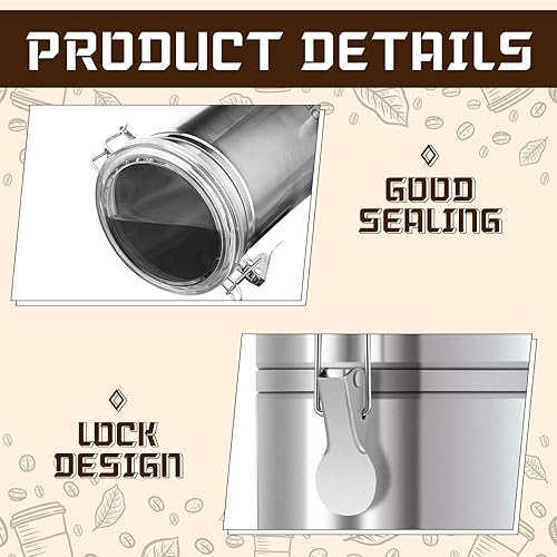 Miniatura 3 de Paquete de 2 recipientes de café con tapa de abrazadera transparente de 50 onzas, cada uno de los recipientes herméticos de café para café en