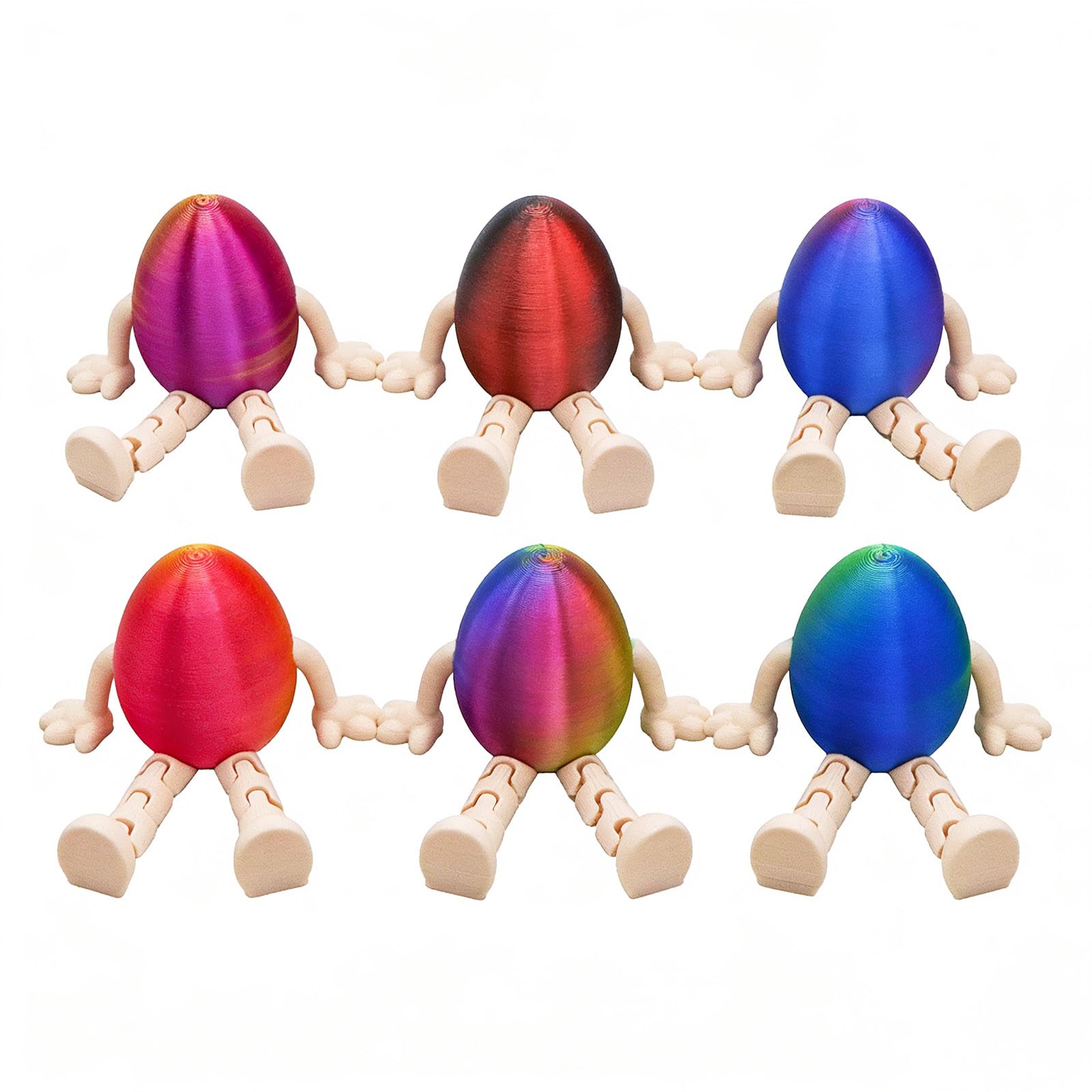 Llhong Bunny Eggs 6 Pack Easter Bunny Egg Figurines, 8X6cm Colorful Metallic Egg Bunny Statues With Flexible Joints, Cute Easter Table Decorations For Home, Office, (Bunny Eggs)