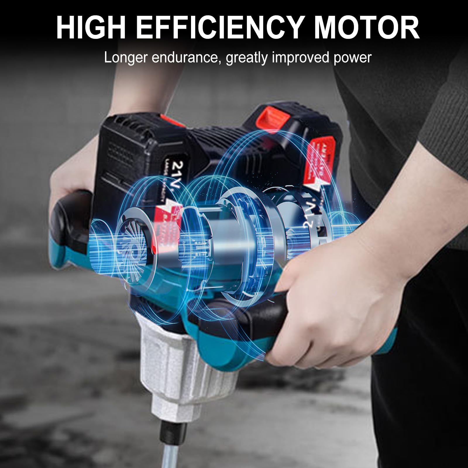 Punta da terra a batteria professionale, 1200 W, senza spazzole con 2 batterie da 4000 mAh, punta da 14 x 80 cm, trapano elettrico senza spazzole, adatta per trapano da terra con diametro da
