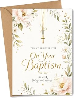 Baptism Card for Godaughter Floral Cross image
