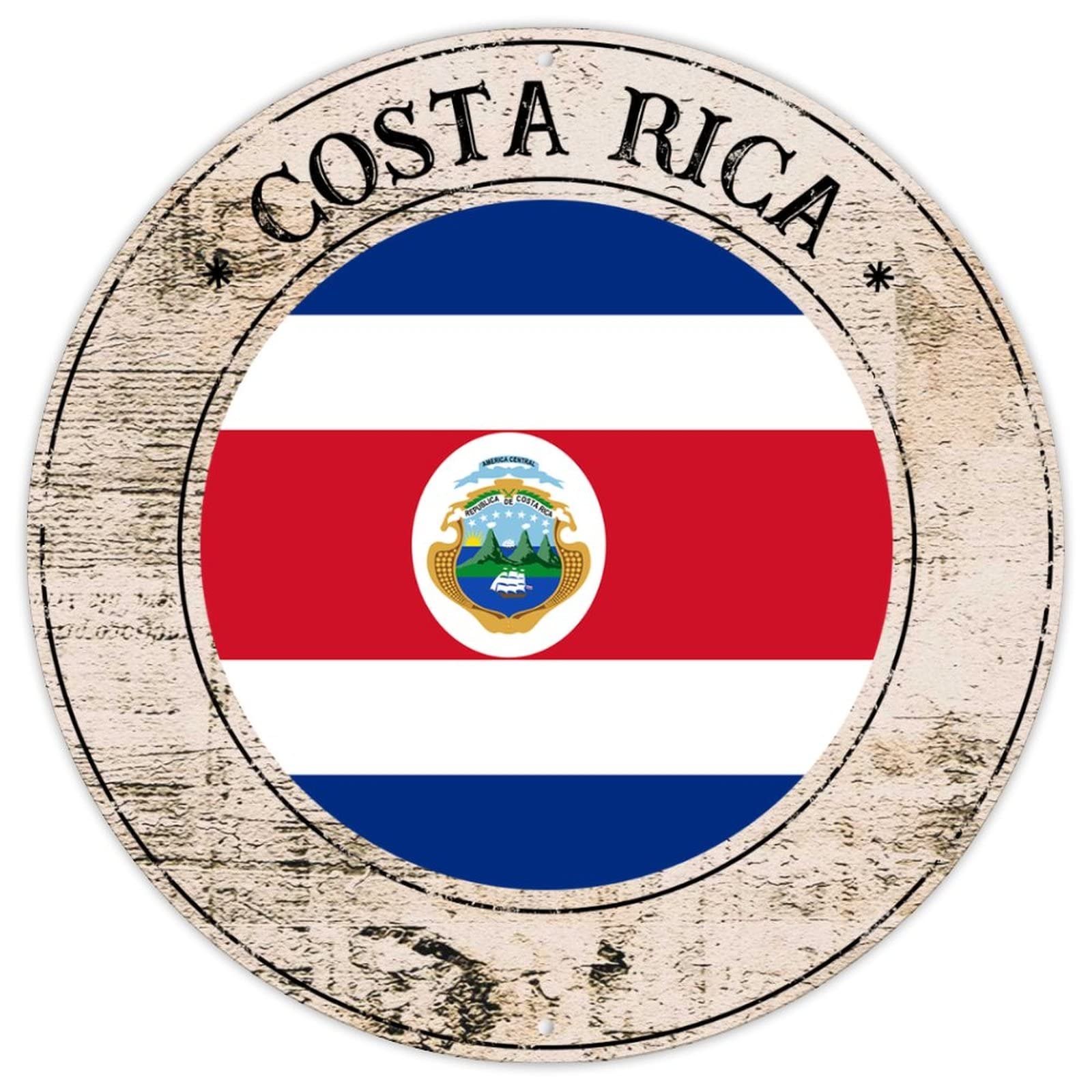 Costa Rica Country National Flag Metal Signs Costa Rica Vintage Farmhouse Signs Country Souvenir Gift Quality Metal Sign Costa Rica Round Flag Sign for Travel Lover 9x9in Housewarming Gift