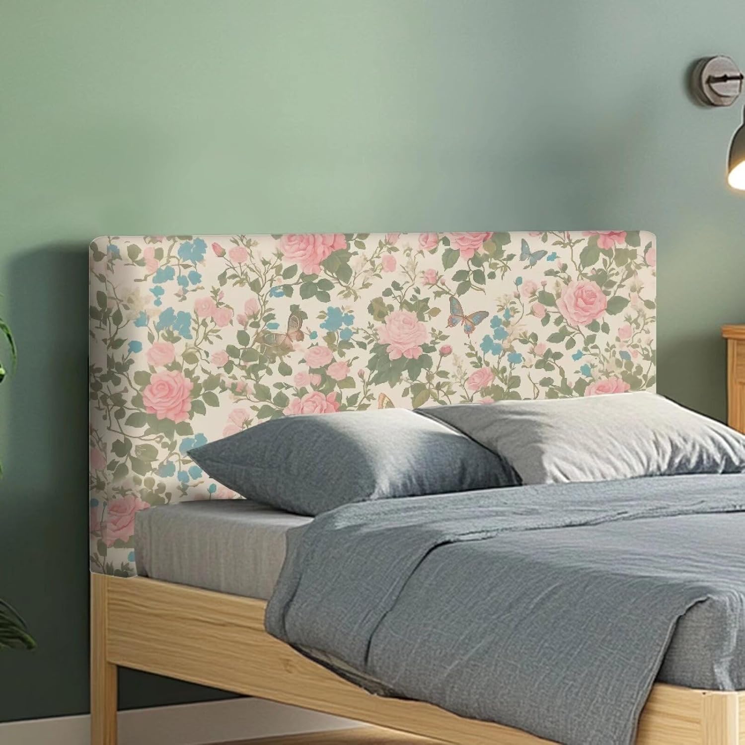 Rose Headboard Slipcover, Stretch Bed Headboard Covers, Queen & King Size, Floral Pattern, Cottage Style