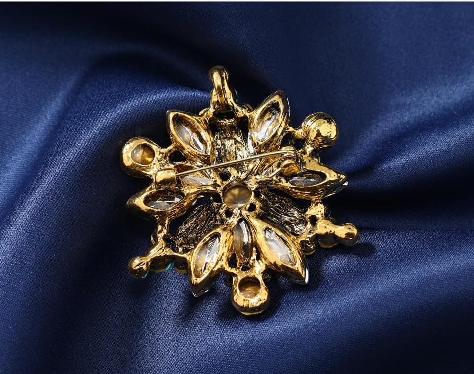 Vintage Crystal Rhinestone Flower Shape Brooch Pin Statement Jewelry Gift Accessories for Women - Image 5