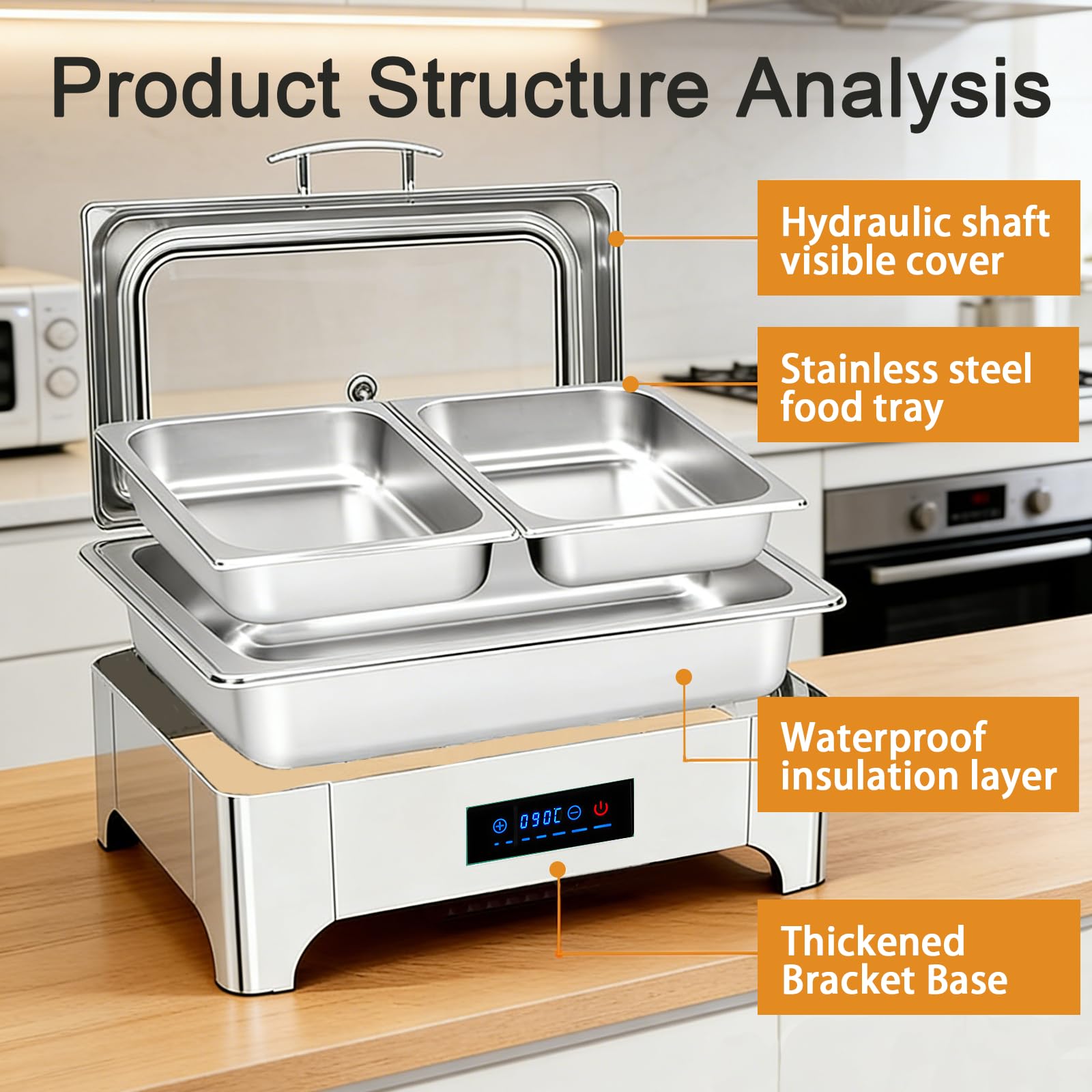 Chafing Dish Elettrico 9L in Acciaio Inox Temperatura Regolabile | Professionale Scaldavivande Elettrico per Buffet, Contenitore Scalda Cibo con Coperchio in Vetro per Buffet e Hotel
