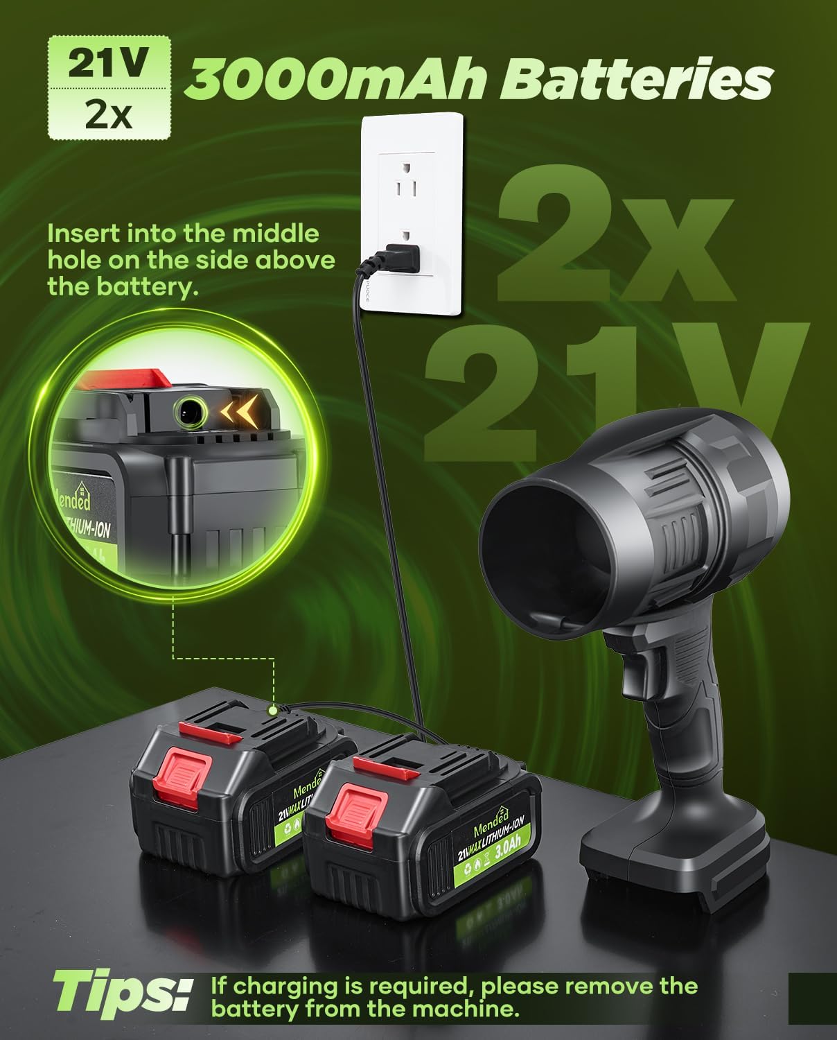 Sakertool Cordless Leaf Blower Portable Dust Cleanner,Handheld Blower with 2 21 V 3000 mAh Batteries - 180000 RPM with Adjustable Speed - for Lawn Care Patio Cleaning,Drying