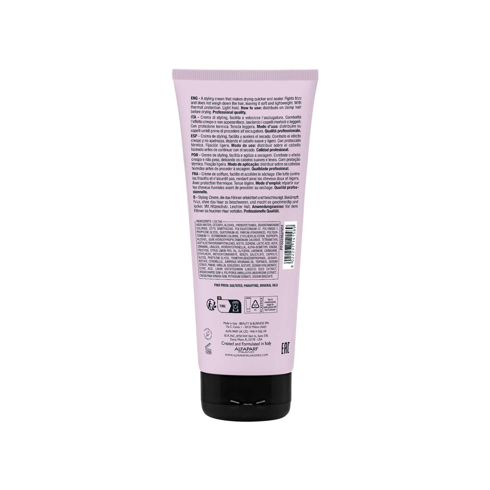 ALFAPARF MILANO Semi di Lino Style & Care Blow Dry Cream - Light Hold - Styling Cream for All Hair Types - Thermal Protection (6.76 fl oz / 200 ml)