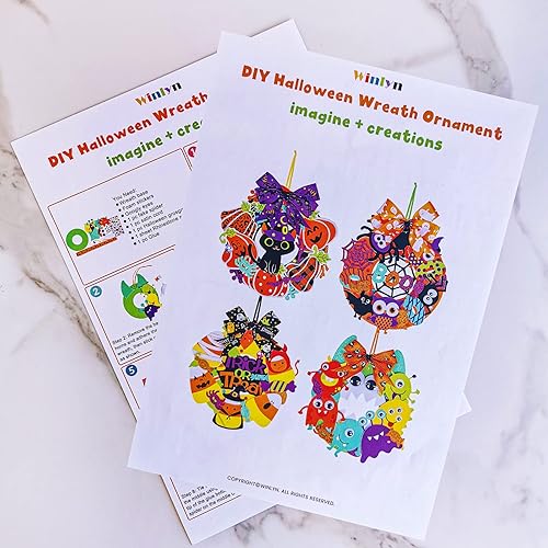 Miniatura 7 de Winlyn 12 juegos de manualidades de Halloween, decoraciones de corona de otoño con calabaza, monstruo, maíz caramelo, araña, murciélago, calcomanías