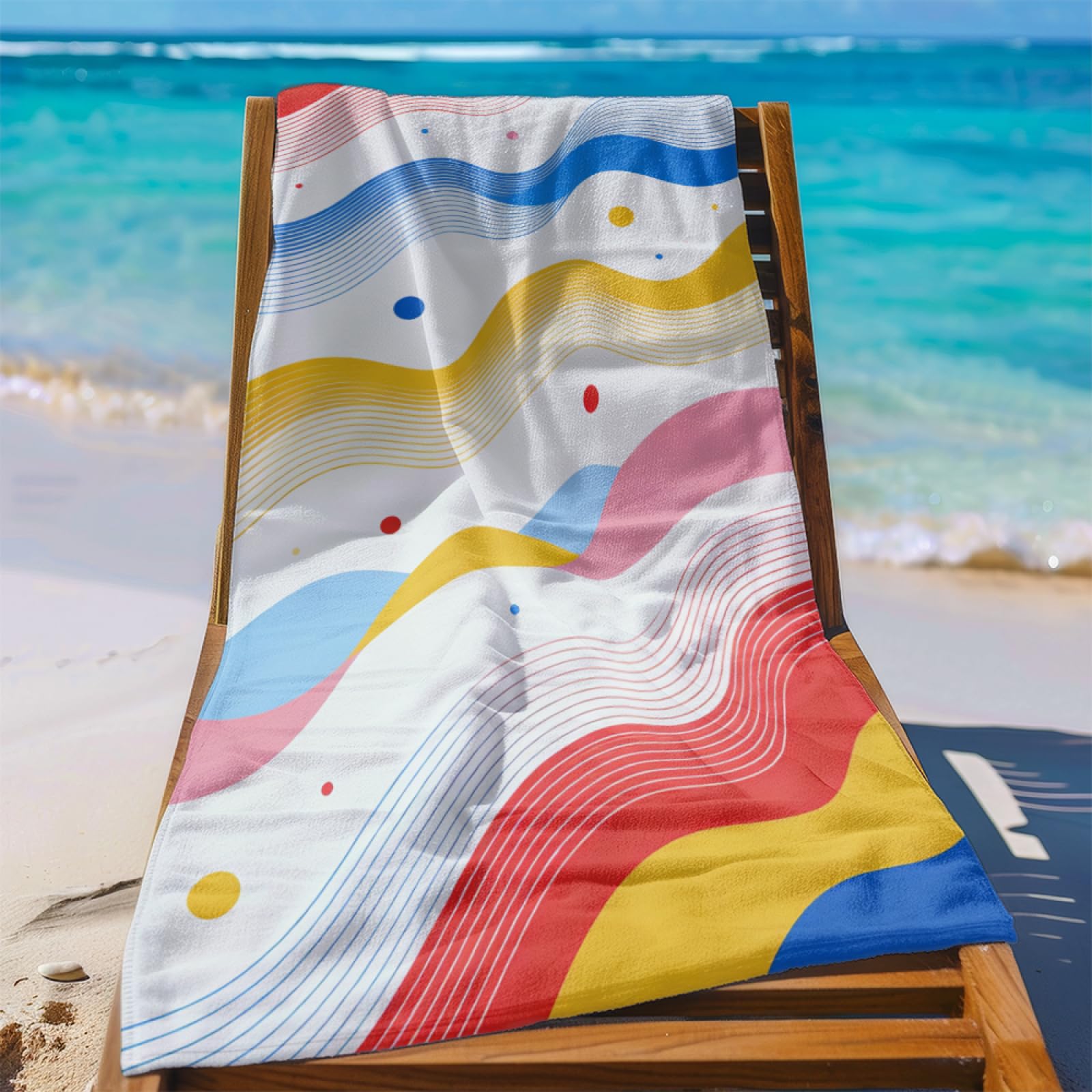 Fouta PlageLignes Bleues Rouges Jaunes Modèle Surdimensionné avec Diverses Tailles, Respirante et Portable, Parfaite pour Voyages Sorties Piscine et Usage Extérieur Quotidien 90x160 cm