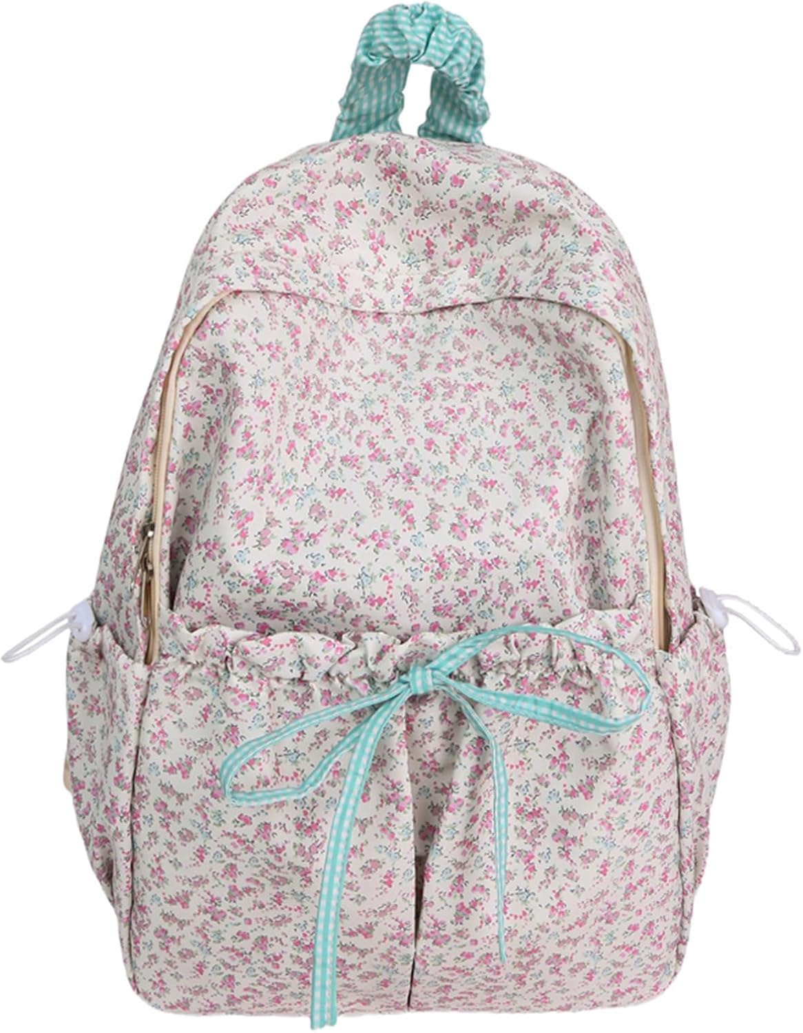 Cute Aesthetic Bow Backpack for Women Kawaii Floral Print Preppy College Book Bag Trendy Coquette Laptop Daypack (Purple)