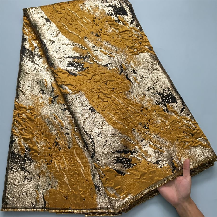 African Lace Fabric 5 Yards French Damask African Gilding Fabric for Wedding/Party/Everyday Sewing (Gold)