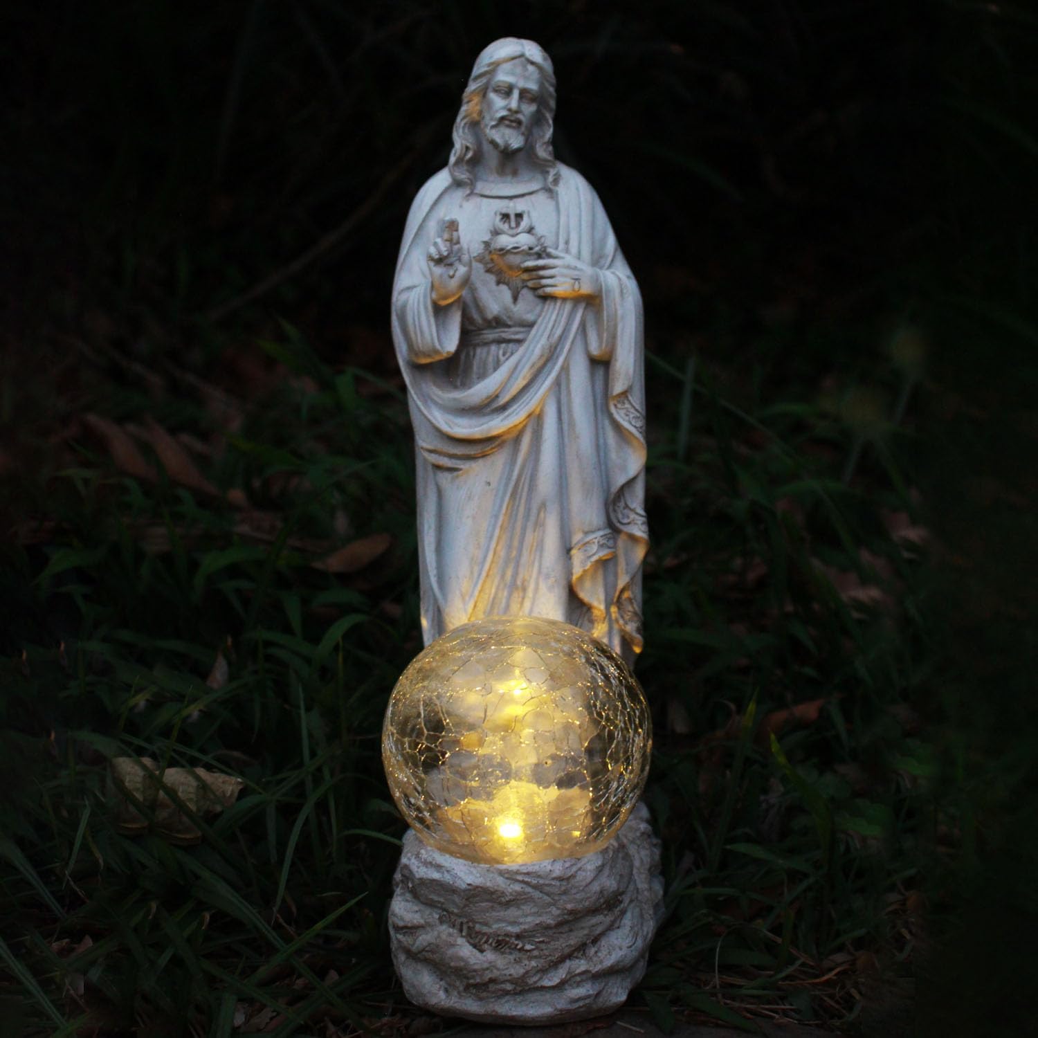 Jesus Statue Outdoor Decor Solar Lights, Religious Garden Statue, Blessed Father Outdoor Figure for Home/Garden Decor, Gift for Men/Father(11.22" H)