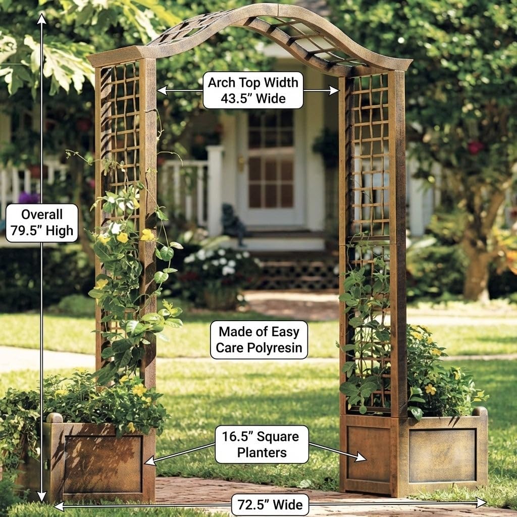 BrylaneHome Garden Arch Arbor Trellis with 2 Planter Boxes for Flowers and Climbing Vines - Bronze