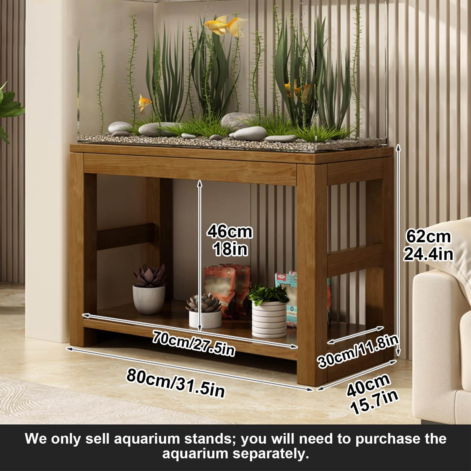 Support d'aquarium en bois massif, double couche, multi-usage, haute capacité de charge, convient pour placer des aquariums et des supports à chenilles (jaune, 80 x 40 cm)