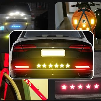 MAITE Star Shape Reflective Tape Waterproof Self-Adhesive for High Visibilty Tape Outdoor Safety Reflective Sticker 50 Pcs White