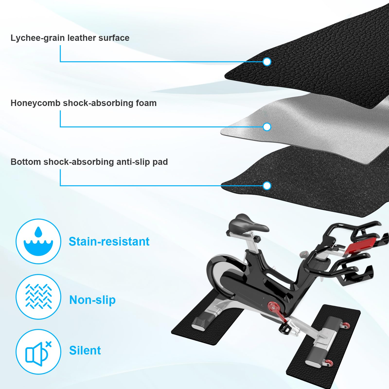 Tappeto Tapis Roulant PVC Spesso 6mm, 2 Pezzi Tappetino Rulli Bici Antiscivolo 28 x 70 cm - Attrezzature Sportive/Passeggio/Panca per Pesi/Cross Trainer/Cyclette, Tappeto per Tapis Roulant