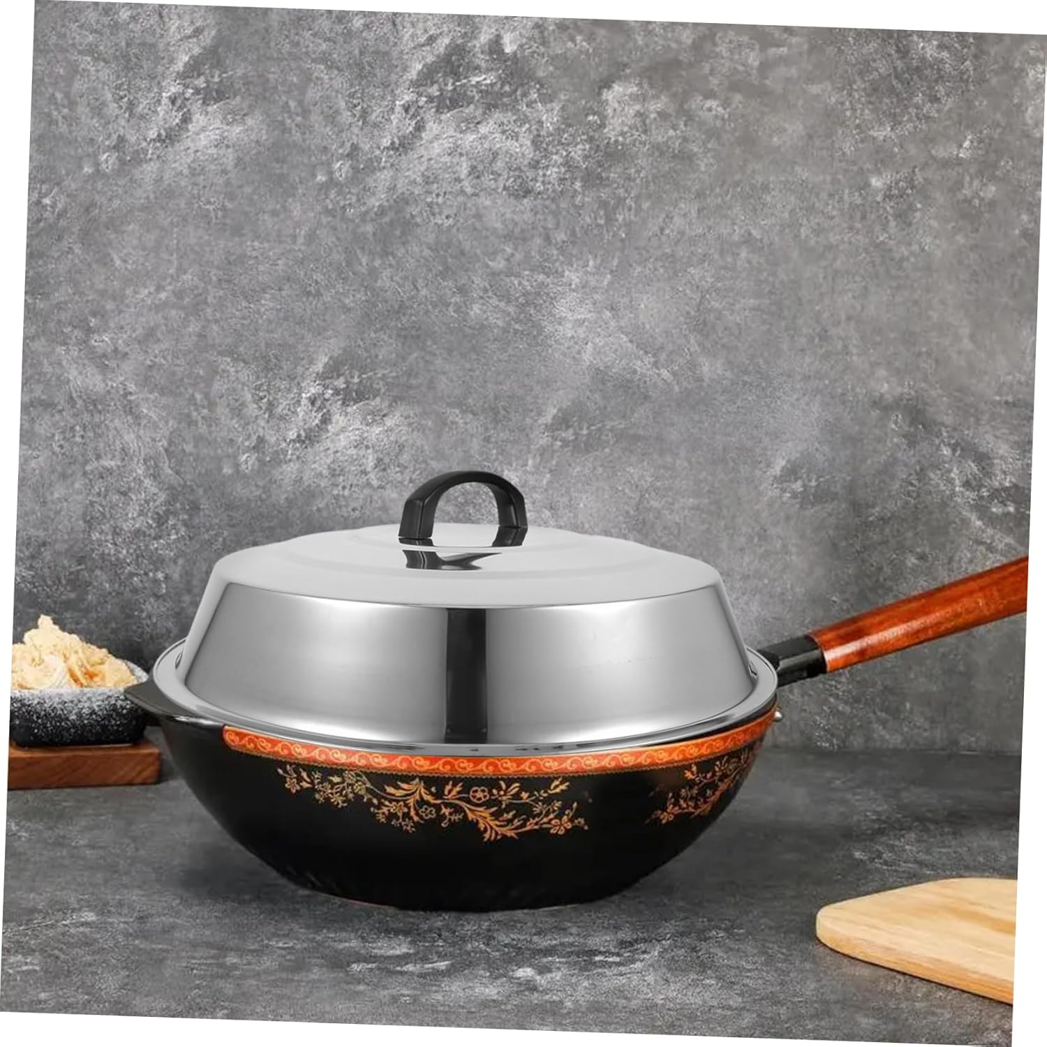 UPKOCH 2pcs Stainless Steel Griddle Dome Cover for Wok Frying Cooking Lid Ergonomic Handle Fits Cookware Kitchen Essential