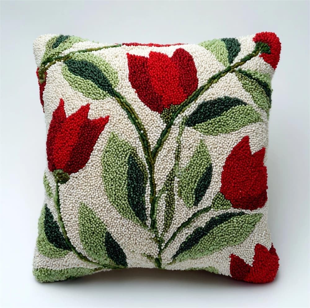 FWRTYCB 3D Pillow Latch Hook Embroidery Kits Tulip Leaves Cushion Art