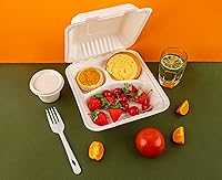 Vista 9 de Azure Zone, Concha desechable compostable de 8 pulgadas, 3 compartimentos, paquete de 100 recipientes para llevar, biodegradables hechos de fibras