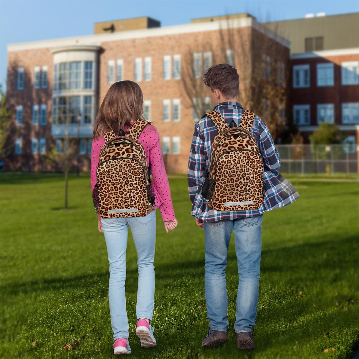 Leopard Brown Texture Backpack Boys Girls Schoolbag Children Bookbag,Laptop Notebook Tablet School Bag Stylish Casual Daypack Students Teens Travel Bags