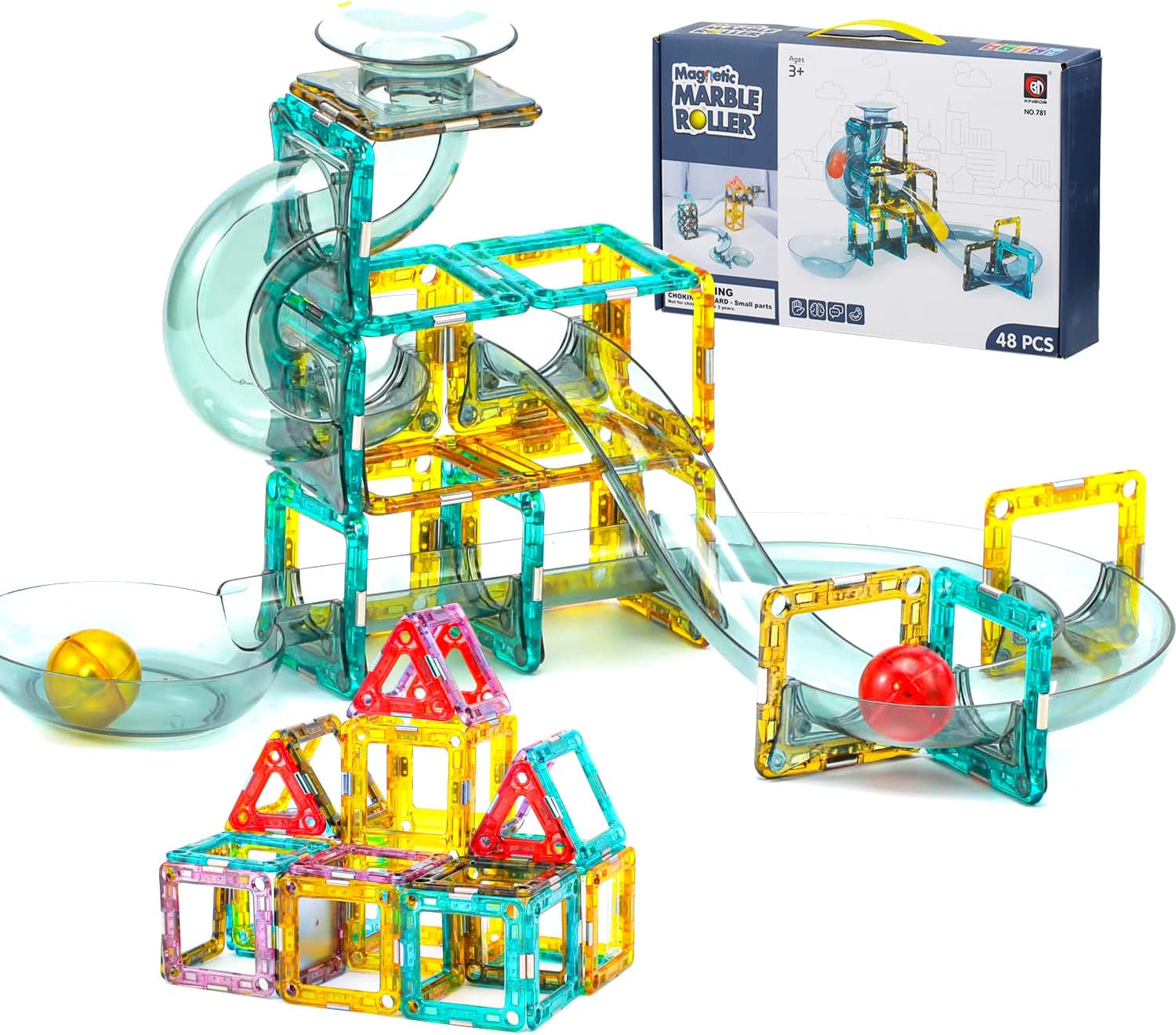 Buy Magnetic Tiles Building Blocks for Kids, 48pcs Marble Run Race ...