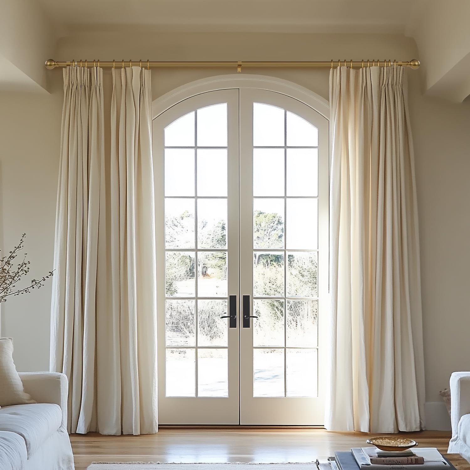 warm gold curtain rods 2 pack double for windows 72 to 144 inch extra long brass heavy duty window treatment rods adjustable with vintage brushed bronze metal finials for living room bedroom kitchen warm gold 16"-144"|2 pack